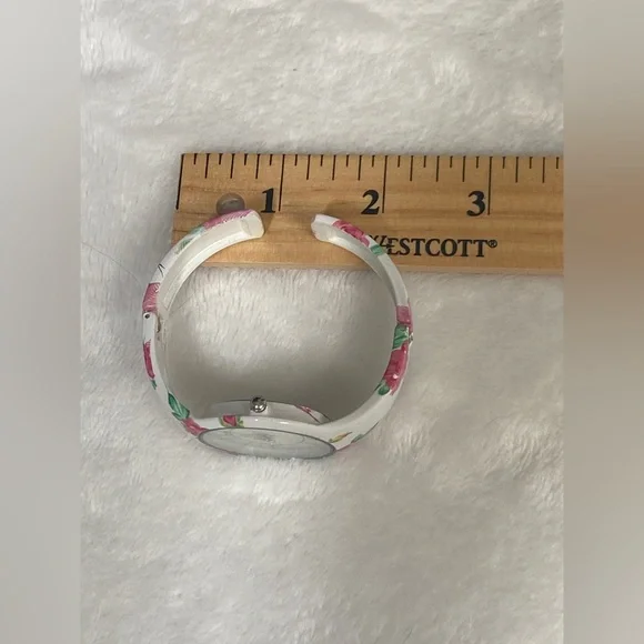 White Floral Design Ladies Bangle Style Wristwatch - Picture 11 of 12